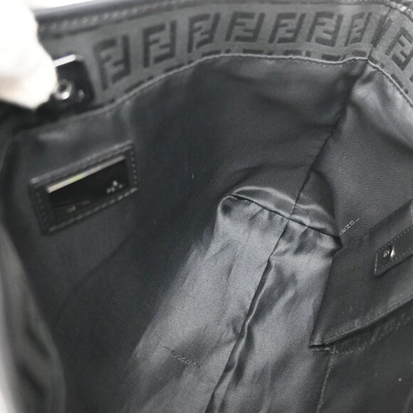FENDI Logo Zucchino Shoulder Tote Bag Canvas Leather Black SHW Italy 76YH755 - Picture 11 of 14